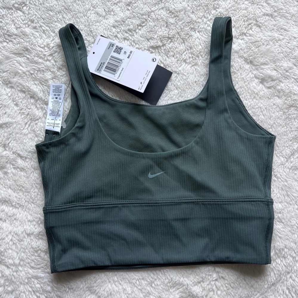 Nike Zenvy Ribbed Longline Sports Bra Dark Green HF1542-338 Womens‎ Size XS New - Picture 7 of 11